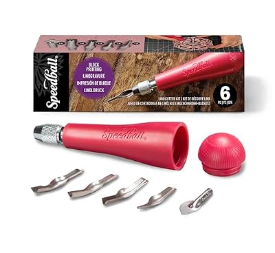 Speedball 4131 Linoleum Cutter – 5 Assorted Lino Cutters Includes Plastic Storage Handle, Made in The USA