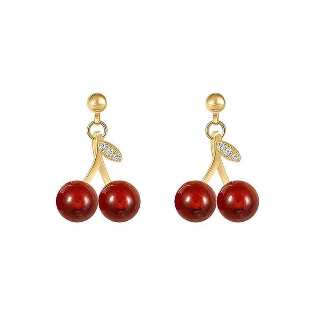 estailo Fashion Cherry Drop Earrings, Gold-Plated, Crystal Accents, Red Ball Design-picture-11