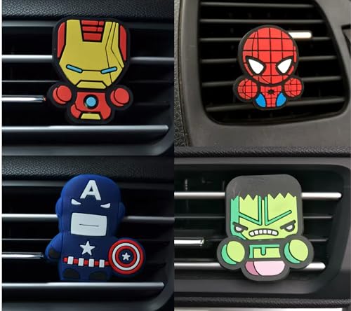 4 Pcs Cartoon SuperHero Car Air Vent Clip Decorations – Kawaii Car Air Fresheners, Interior Accessories for Women and Men – Cool Car Dashboard Decor, Personalized Gift