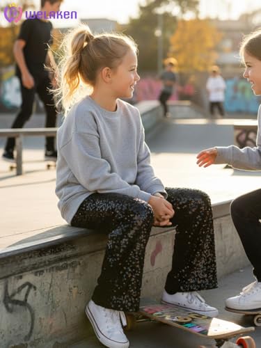 Image of WELAKEN Sequin Casual Pants for Girls with Lining Kids & Little Girl's Sparkling Trousers