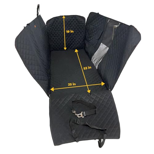 Image of Premium Dog Car Seat Cover for Back Seat - Waterproof, Scratchproof, Quilted Hammock with Mesh Window & Side Flaps - Universal Fit for SUVs & Sedans (Large, Black)