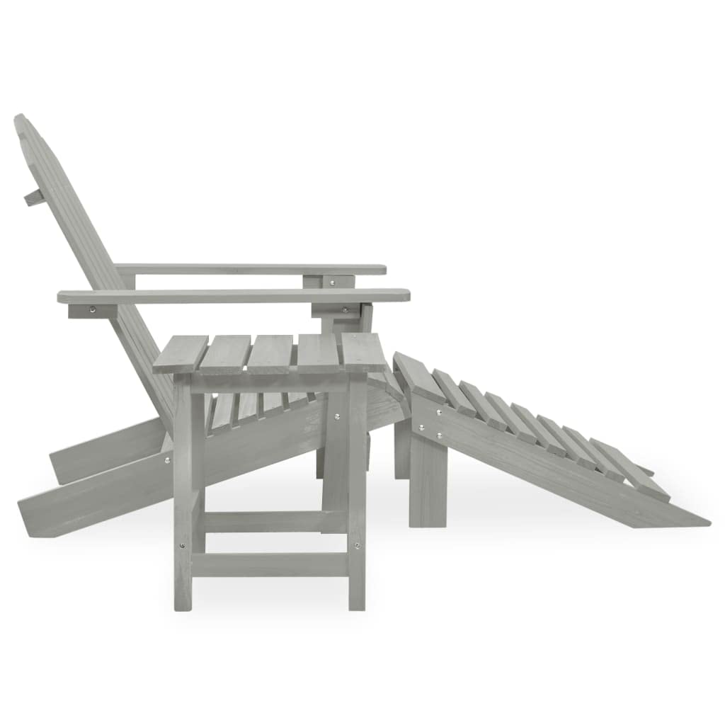 Set Sedia Adirondack con Ottomana e Tavolo da Giardino Grigio | Struttura ergonomica in abete massello grigio con poggiapiedi e tavolino per relax outdoor in giardino o terrazzo.