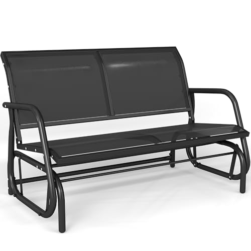 KROFEM Patio Outdoor Glider Bench, High Backrest and Breathable Mesh Fabric, Yard Porch Loveseat, Outside Rocking Swing Chair, Heavy Duty Metal, Clearance, Black