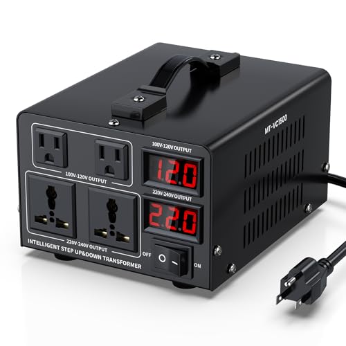 1500W Voltage Converter Transformer(110V to 220V or 220V to 110V) Step Up/Down Converter 110/120 Volt - 220/240 Volt w/US Power Cord,Circuit Breaker Protection, LCD Screen Display, Manual Setting