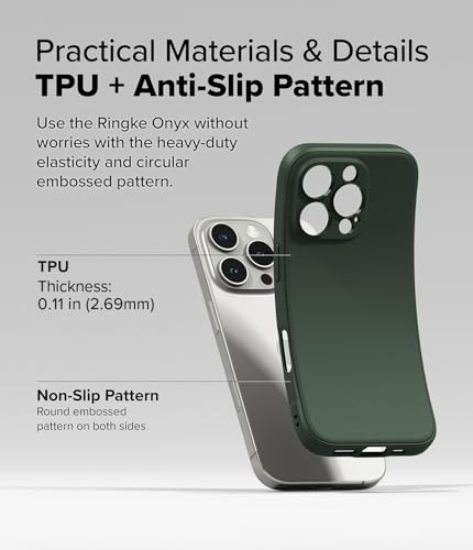 Image of Ringke Onyx Compatible with iPhone 16 Pro Case Cover Rugged Flexible Durable Anti-Slip TPU Protection Shockproof iPhone 16 Pro Back Cover - Dark Green