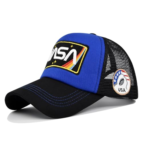 yolrdiw Fashion NASA Logo Patchwork Baseball Cap Adjustable Outdoor Cotton Mesh Hat Blue Black