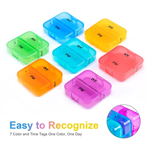 Zoksi Weekly Pill Organizer 2 Times A Day, Rainbow 7 Day Am Pm Pill Box, Daily Am Pm Pill Organizer 7 Day, Portable Vitamin Pill Case, Weekly Pill Box For Fish Oils, Vitamin, Supplement(Yellow) #TOP3