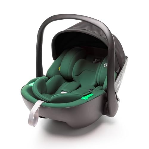 4Baby Neo i-Size Kindersitz Gruppe 0+ für Neugeborene bis 13 kg (0–15 Monate), Babyschale, RWF, leicht, höhenverstellbar, ECE R129, Schwarz (Grün)