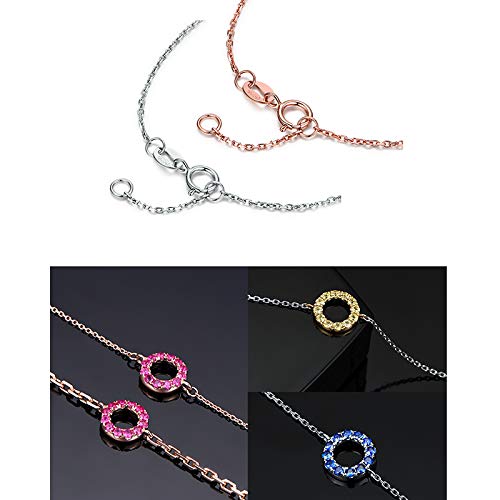 Carleen 14K Solid White/Rose Gold Open Circle Forever Love Friendship Genuine Blue Sapphire/Red Ruby Delicate Bracelet Dainty Jewelry Gift for Her Women Wife, 7" + 1.2" Extender - Image 7