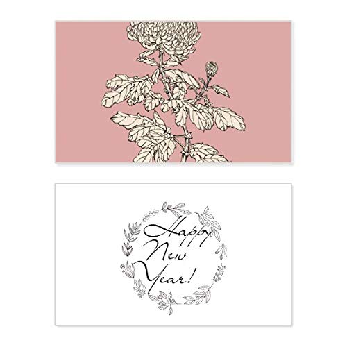 Tarjeta conmemorativa de Año Nuevo con diseño de crisantemo en blanco y negro