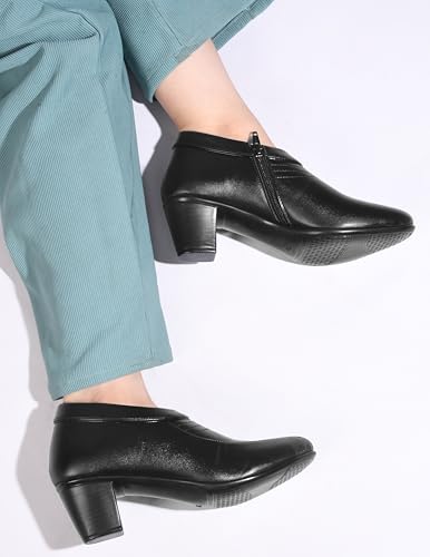 Image of SilverArrow Ankle Length Block Heel Boots Trendy Comfortable Zipper Boots for Womens & Girls Black