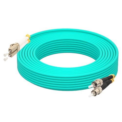 Hamadap LC to ST Fiber Patch Cable, Multimode Duplex OM3 Fiber Optic Cable, 50/125um/3.00mm, LSZH, Turquoise, 10M/33ft