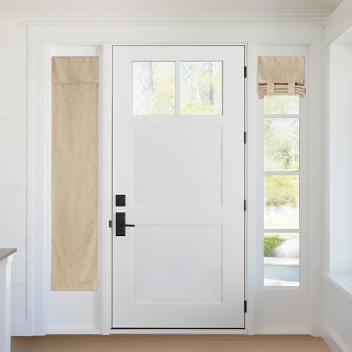 Image of RYB HOME 100% Blackout Curtains for Sightlight Window, Linen Textured Blend Privacy Front Door Curtain Blinds for French Door Kitchen Living Room Doorway, W 12 x L 69 inch, Camel, 1 Panel