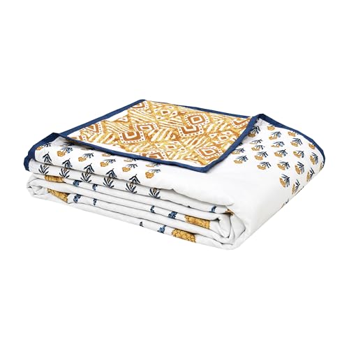 Image of BLOCKS OF INDIA 100% Cotton Dohar King Size Reversible Hand Block Printed Malmal Summer Dohar /Blanket (Color 46)