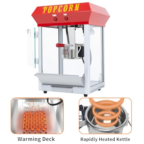 Image of Popcorn Machine (Red) - Countertop Popcorn Maker - Vintage Popcorn Popper with 6 Oz Auto-Stir Kettle, No cart & Stand, Makes Up to 20 Cups for Movie /Home Theater, Parties, Restaurants Snack