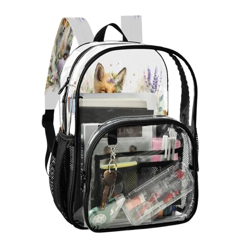 Rabbit Fox Hedgehog Watercolor Clear Backpack Heavy Duty See Through Transparent PVC BookBag for Kids Boy Girl School Work2