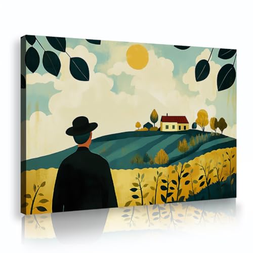 Toile de paysage vintage avec cadre intérieur en bois robuste