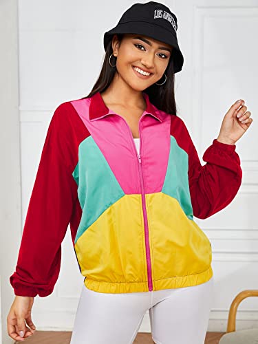 WDIRARA Women's Color Block Zipper Front Long Sleeve Sporty Windbreaker Jacket3