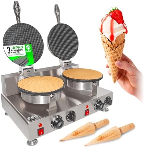 ALDKitchen Waffle Cone Maker | Ice Cream Cones Waffle Iron | Stainless Steel (2-head)
