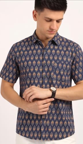 Image of BLOCKS OF INDIA Cotton Hand Block Print Half Sleeves Summer Shirt for Men