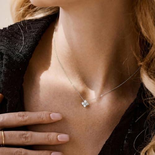 Image of Gold Silver Necklace for Women, Dainty Cubic Zirconia Pendant