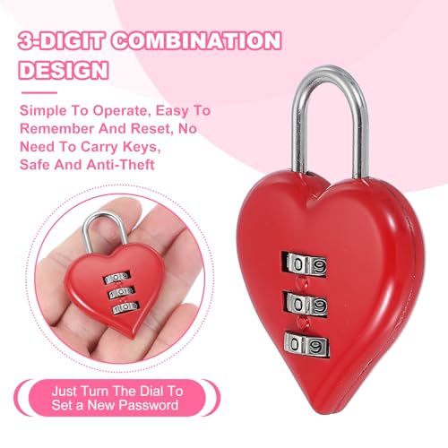 Image of MECCANIXITY Combination Locks, Heart Shape 3 Digit Password Padlock Love Locker Lock for Jewelry Storage Box Diary Gym Outdoor Fence Gate Hasp Cabinet Storage, Red, Pack of 2