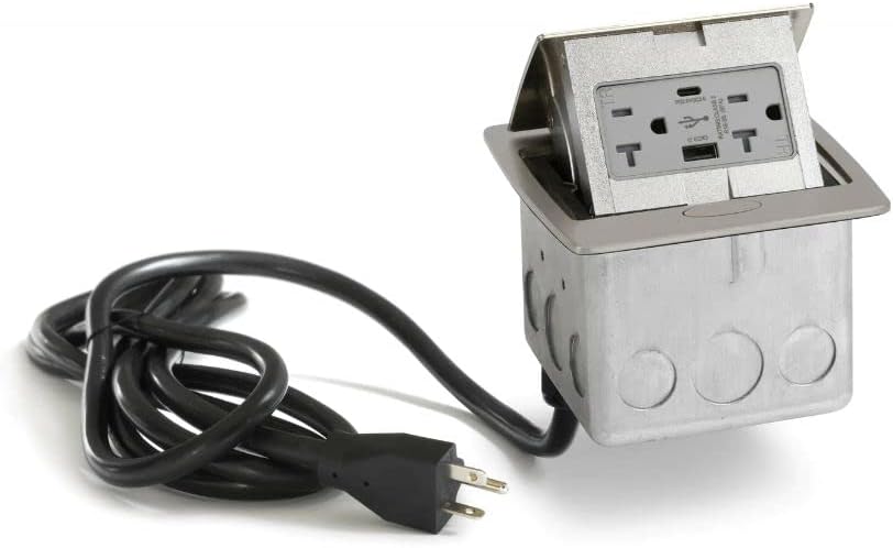Lew Electric PUFP-CT Countertop Pop Up Outlet Corded (2 Power | USB, Nickel Stainless)
