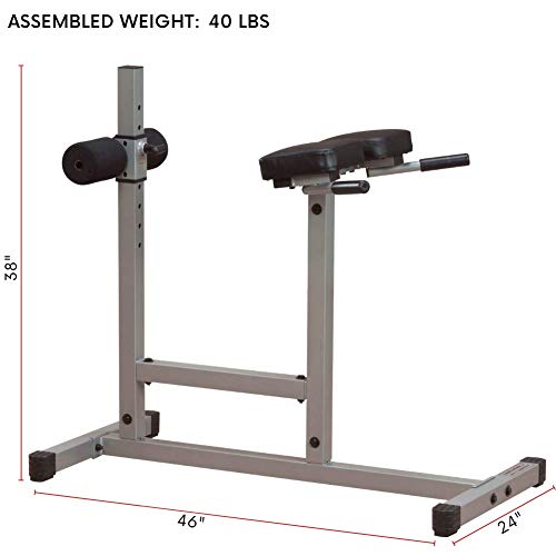 Body-Solid Powerline PCH24X Adjustable Hyper Extension Roman Chair for Ab, Core, and Back Workouts, Grey/Black, 46x25x36