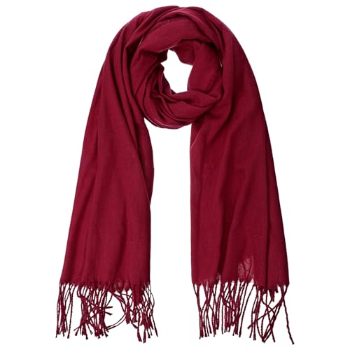 CIATBYYJ Cashmere Wrap Winter Scarf for Women, Soft Pashmina Shawl Rich Solid Blanket Scarf, long Tassel for Autumn, Winter and Christmas Warmth(Red)