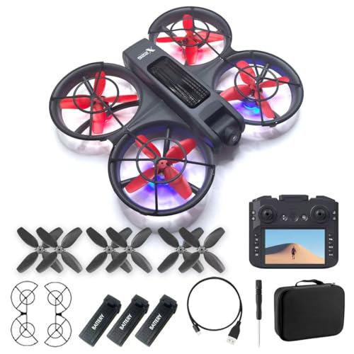 Drones with Camera for Adults, Drone with 4.5 Inch Screen Remote Controller, 60-Min Flight Obstacle Avoidance Quadcopter with Propeller Guards, Optical Flow Positioning, Dual Cameras & LED Night Lights (3 batteries)