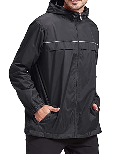 V Valanch Men's Golf Rain Jacket Outdoor Waterproof Windbreaker With Hood Lightweight Running Cycling Raincoat(Black,L） #TOP4