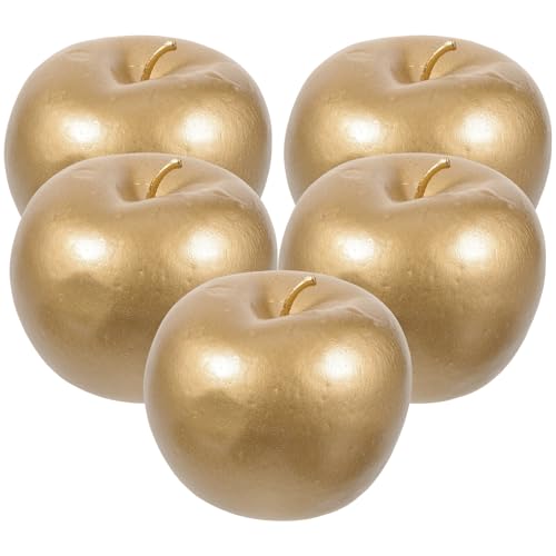 HINTRMENT 5pcs Gold Artificial Foam Fruit Set, Realistic Faux Fruit Home Table Decor for Party Centerpieces and Holiday Decorations