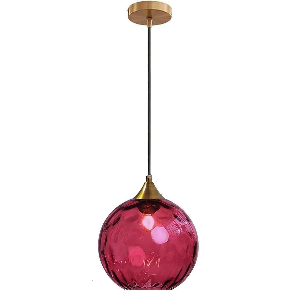 Hertl Globe Glass Pendant Lamp Modern Golden Bronze Stained Glass Ball Pendant Light Adjustable Indoor Decoration Suspended Living Room Fixture(Red)