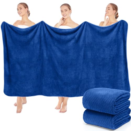 SmoothNovelty 2 Pack Bath Sheets 40 x 80 Inch Oversized Jumbo Extra Large Towels Quick Dry Coral Fleece Absorbent Soft Lightweight XL Shower Towels for Home Gym Travel Beach Spa Pool Hotel (Navy Blue)