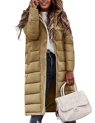 Tuopuda Winterjacke Damen Wintermäntel Lang Winddichter Warm mit Kapuze Stehkragen Jacke Mantel Parka Übergangsjacke Winterparka Steppmantel Herbst Winter Outdoorjacke,...