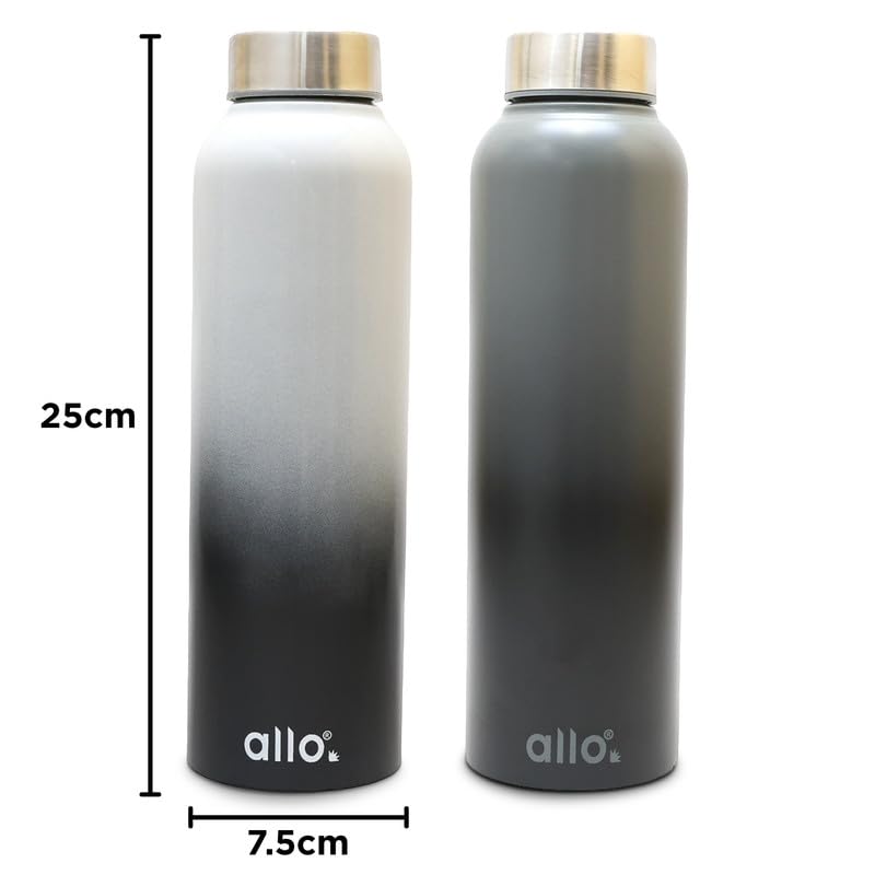 Image of Allo Stainless Steel Water Bottle For Adults, Kids 1 Litre Water Bottles For School, Office, Sports, Gym 1L Water Bottle For Men And Women, Pack Of 2| Leak Proof, Bpa Free, Dark Grey & White Black