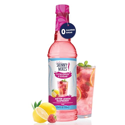 Jordan's Skinny Mixes Sugar Free Syrup, Meyer Lemon Raspberry, Fruit Flavored Water Enhancer, Drink Mix for Iced Tea, Lemonade, Drinks, Low Calorie Water Flavoring, Dairy & Gluten Free, 25.4 Fl Oz
