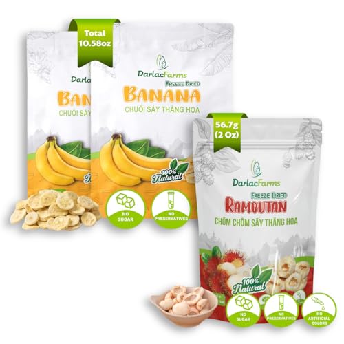 DARLAC FARMS Freeze Dried Banana Slices & Rambutan Bites, Pack 3, No Sugar Added, Healthy Fruit Snacks for Kids, Adults & All Ages, Premium Organic Crispy Crunchy Snacks, Tea, Smoothie,12.58 Oz image 5