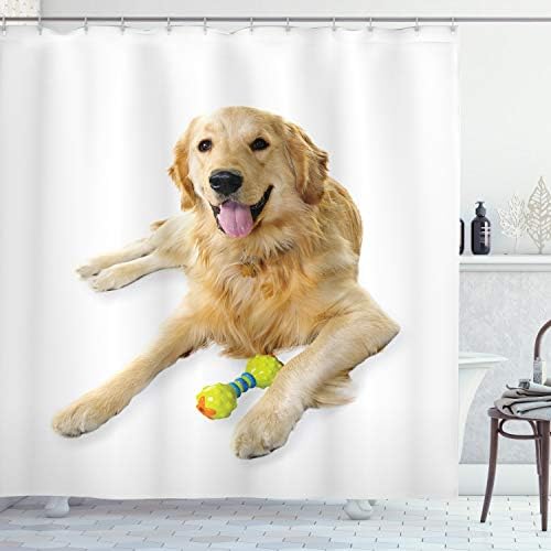 Ambesonne Golden Retriever Shower Curtain, A Photo of Happy Dog L...