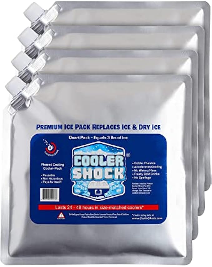 Cooler Shock Reusable Ice Packs for Cooler, Ice Packs for Lunch Bags, Long-Lasting Cold Freezer Packs for Lunch Boxes, Cooler Accessories for School, Beach and Fishing, Camping Gifts, 4 Pack