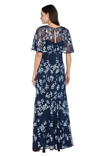 Image of R&M Richards Women's Long Beaded Floral Gown W /Sheer Capelet & Flutter Sleeves - Cocktail Party Evening Style