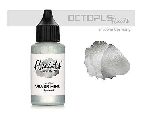 30ml Fluids Alcohol Ink SILVER MINE, Encre à alcool pour Fluid Art et Resin Art, argent métallique
