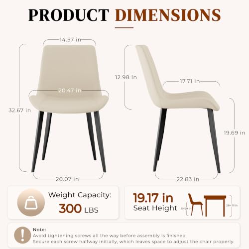 Image of Modern Dining Chairs Set of 6, PU Leather Dining Room Chairs, Upholstered Kitchen Chairs with Ergonomic Backrest & Sturdy Metal Legs, Perfect for Dining Room, Living Room, Beige