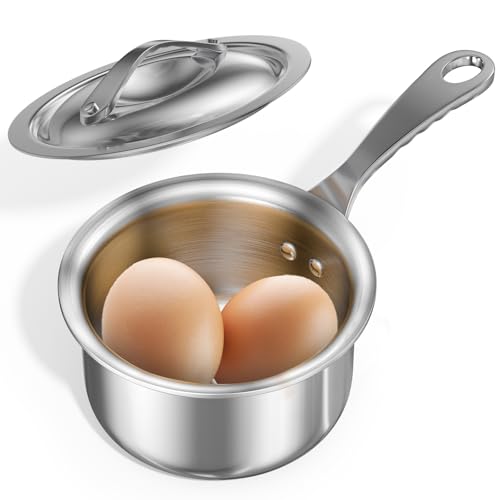 Macevia Mini Sauce Pan with Lid,Stainless Steel Butter Warmer Small Pot, For All Stoves Multipurpose Use for Home Kitchen or Restaurant (10.8oz/320ml) - Silver