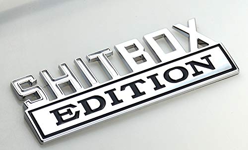 Image of EmbRoom 1Pc Big Size SHITBOX Edition Emblem 3D Badge Nameplate Decal Stickers Replacement for GMC Chevy Silverado 150 250 350 Car Truck (Chrome Black)
