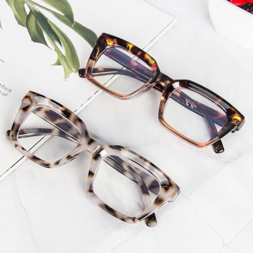 Image of REAVEE 2 Pack Oversized Reading Glasses for Women Men Blue Light Blocking, Ladies Stylish Retro Square Large Computer Readers (Leopard /Tea Leopard 2.0x)