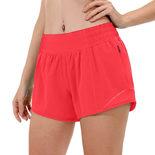 Image of Aurefin High Waisted Athletic Shorts for Women, Womens Plus Size Running Workout Shorts with Liner and Zip Pocket 4 inch