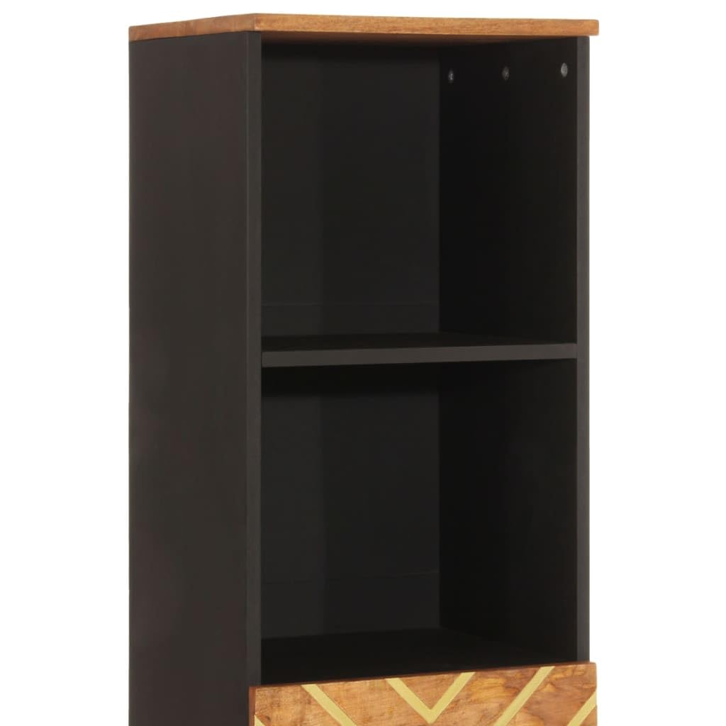 Badschrank aus Massivholz Mango in Braun und Schwarz mit Aufbewahrung für das Badezimmer 160 cm hoch