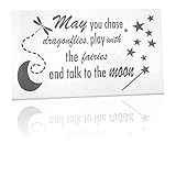 JennyGems Wooden Sign - May You Chase Dragonflies, Play with The Fairies and Talk to The Moon - Friendship Art - Nursery Room Decor - Baby Shower Decoration - Kids Room