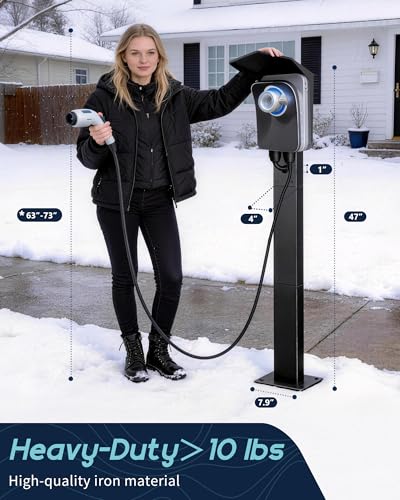 Image of Outdoor EV Charger Pedestal for Tesla & J1772 Charger with Roof | Heavy-Duty Rugged Stand, Anti-wobble Stable Base, Anti-Rust Finish, Handy Organizer Keeps Cable Tidy, Rain & Leaf Protection